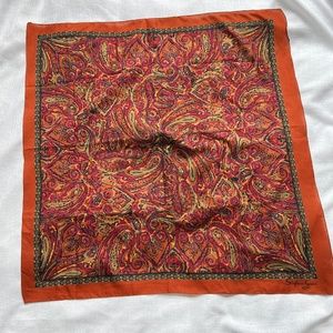 Stefano Guidi Scarf 31" Square Abstract Paisley Green Brown Border